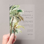 Tropische Palmen Moderne Hochzeit Acryleinladungen (Insitu (Handheld))