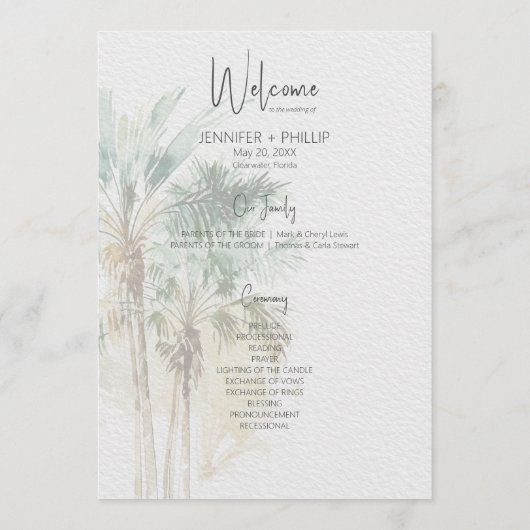 Tropische Palmen Moderne Hochzeit Programm (Vorderseite)