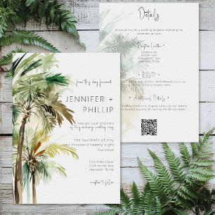 Tropische Palmen Moderne Hochzeit Zweiseitig Einladung