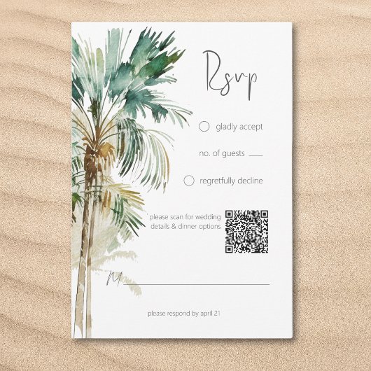Tropische Palmen Moderne Hochzeiten QR-Code RSVP Karte
