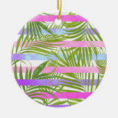 Tropische Palmen Moderne rosa violette Streifen Keramik Ornament (Vorne)