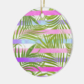 Tropische Palmen Moderne rosa violette Streifen Keramik Ornament (Links)