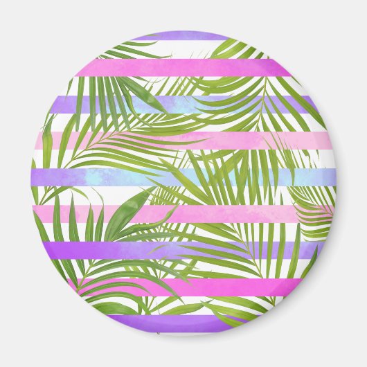 Tropische Palmen Moderne rosa violette Streifen Magnet (Vorne)