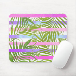 Tropische Palmen Moderne rosa violette Streifen Mousepad
