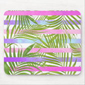 Tropische Palmen Moderne rosa violette Streifen Mousepad (Vorne)
