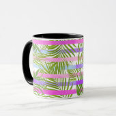 Tropische Palmen Moderne rosa violette Streifen Tasse (Vorderseite Links)
