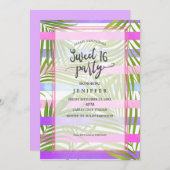 Tropische Palmen Moderne rosa violette, süße 16 Einladung (Vorne/Hinten)