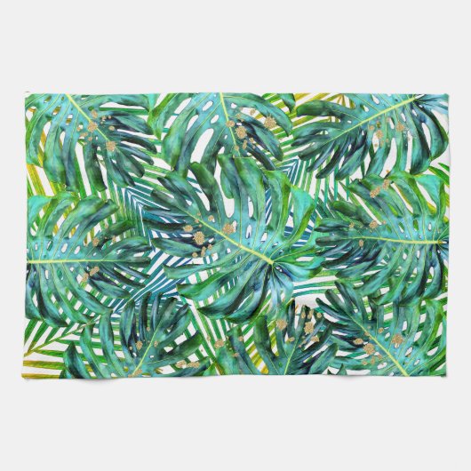 Tropische Palmen Monstera verlässt GoldGlitzer Geschirrtuch (Horizontal)