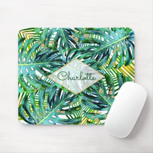 Tropische Palmen Monstera verlässt GoldGlitzer Mousepad (Mit Mouse)