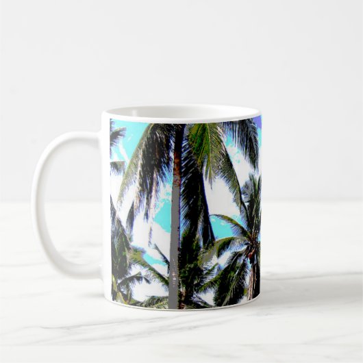 Tropische Palmen. Posterisiertes Leaf-Muster. Kaffeetasse (Links)