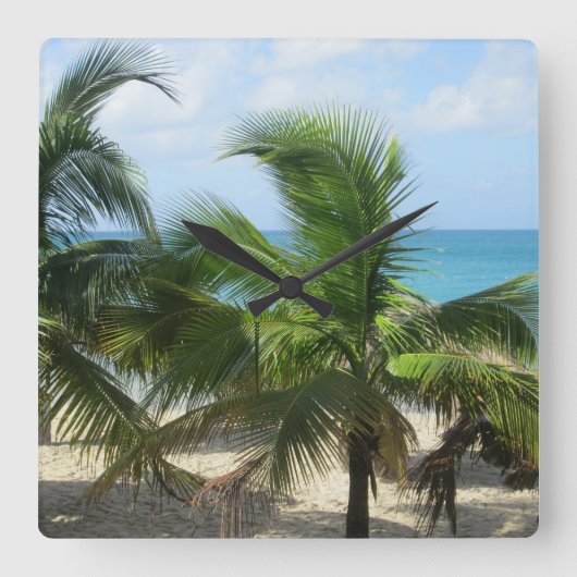 Tropische Palmen Quadratische Wanduhr (Vorderseite)