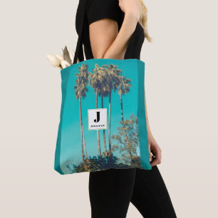 Tropische Palmen Retro-Vibe-Monogramm Tasche