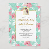 Tropische Palmen Rosa Blumengebirge Geburtstagspar Einladung (Vorne/Hinten)