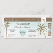 Tropische Palmen Save the Date Boarding Pass Einladung (Vorderseite)