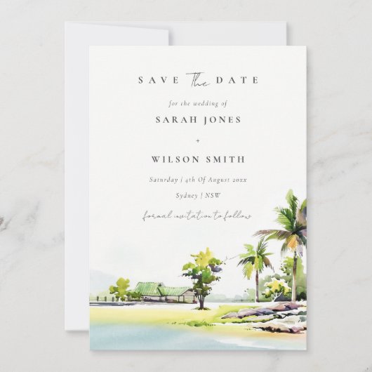 Tropische Palmen Save the Date Karte (Vorderseite)