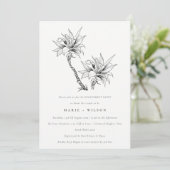 Tropische Palmen Schwarz-weiße Sketch-Verlobung Einladung (Stehend Vorderseite)