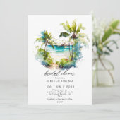 Tropische Palmen Strand Brautdusche Einladung (Stehend Vorderseite)