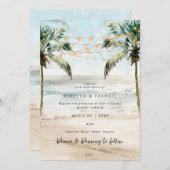 Tropische Palmen Strand Lichter Hochzeit Einladung (Vorne/Hinten)
