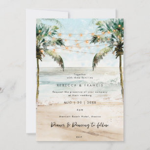 Tropische Palmen Strand Lichter Hochzeit Einladung