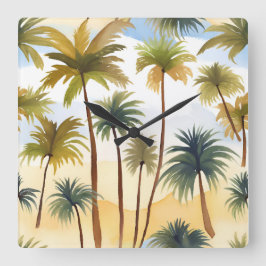 Tropische Palmen | Strandfarben Quadratische Wanduhr