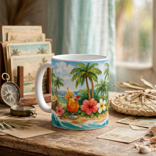 Tropische Palmen, Tiki-Hütten, Strandcocktail Kaffeetasse