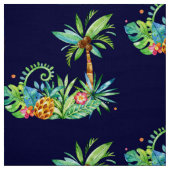 Tropische Palmen und Blumen auf der Marine Stoff (Muster)