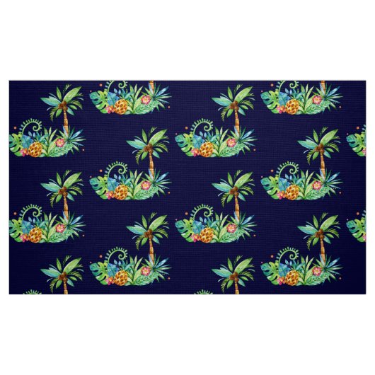 Tropische Palmen und Blumen auf der Marine Stoff (Fat Quarter (45,7 x 55,9 cm))