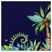 Tropische Palmen und Blumen auf der Marine Stoff (Nahaufnahme)