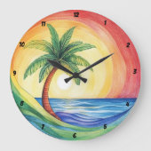 Tropische Palmen und Inspirierte Artwork im Ozean Große Wanduhr (Vorderseite)