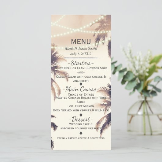 Tropische Palmen und Lichter Cream Dream Menu Menükarte (Stehend Vorderseite)