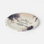 Tropische Palmen und Lichter Creme Pappteller (Schrägansicht)