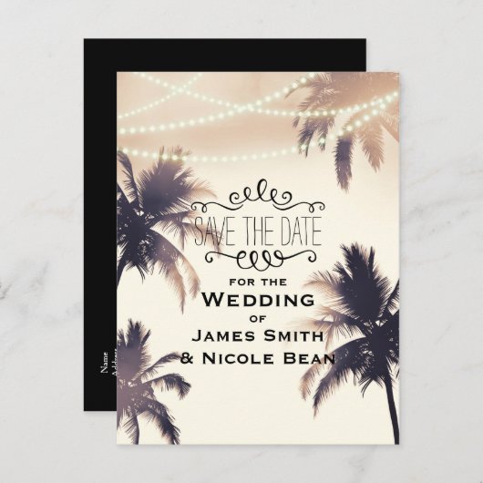 Tropische Palmen und Lichter Creme Traum Rett Datu Ankündigungspostkarte (Vorne/Hinten)
