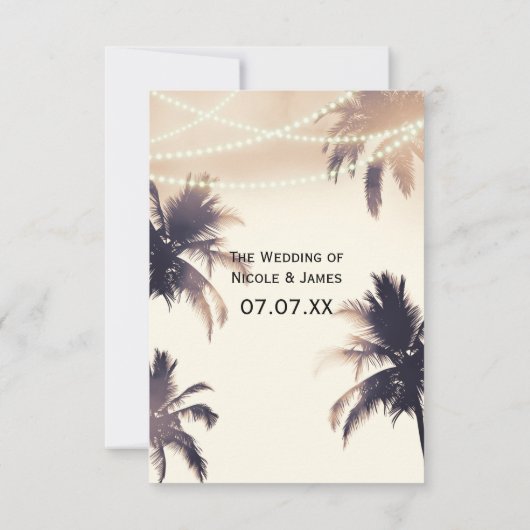 Tropische Palmen und Lichter Creme Traum RSVP Kart (Rückseite)