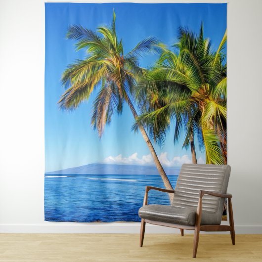 Tropische Palmen und Molokini aus Maui Hawaii Wandteppich (Beispiel)