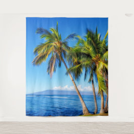 Tropische Palmen und Molokini aus Maui Hawaii Wandteppich