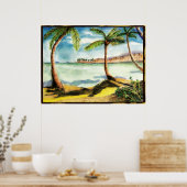 Tropische Palmen und Strand Zeichnend Poster (Küche)