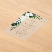 Tropische Palmen- und Weißblumenhochzeit 2 V2 Acryleinladungen (Ablage )