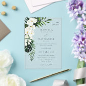 Tropische Palmen- und Weißblumenhochzeit 2 V2 Acryleinladungen (In Situ (Hochzeit))