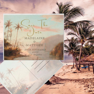 Tropische Palmen Vintage Hochzeit Save The Date Ankündigungspostkarte
