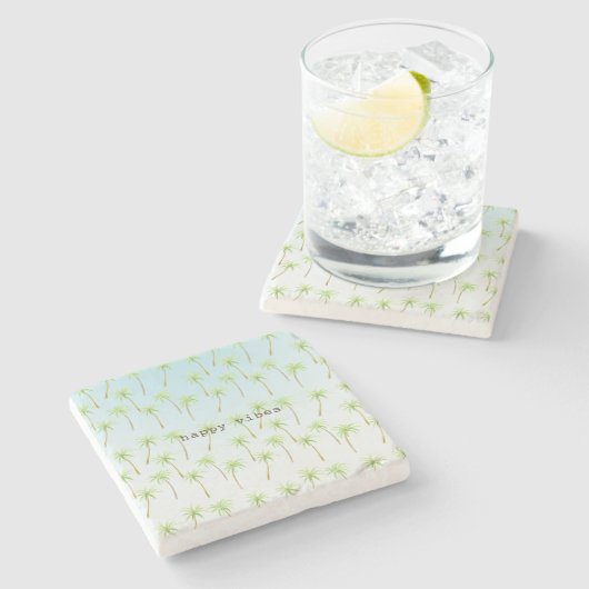 Tropische Palmen Wasserfarbe Steinuntersetzer (Seitenansicht)