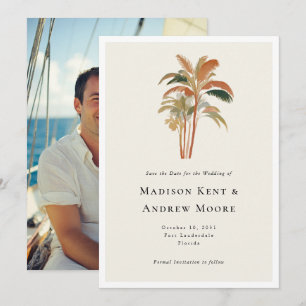 Tropische Palmen Wasserfarben Foto Hochzeit Save The Date