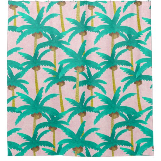 Tropische Palmen: Wasserfarbenes Sommermuster Duschvorhang (Vorderseite)