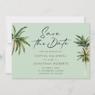 Tropische Palmen Ziel Hochzeit Termin merken Save The Date