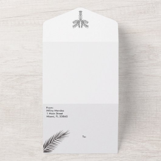 Tropische Palmenbaum Abstrakte Händeschlittenhochz All In One Einladung (Außenbereich)