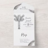 Tropische Palmenbaum Abstrakte Händeschlittenhochz All In One Einladung (Innen Boden)