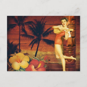 Tropische Palmenbaum Totem Pol hawaiian Girl aloha Postkarte