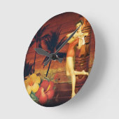 Tropische Palmenbaum Totem Pol hawaiian Girl aloha Runde Wanduhr (Winkel)