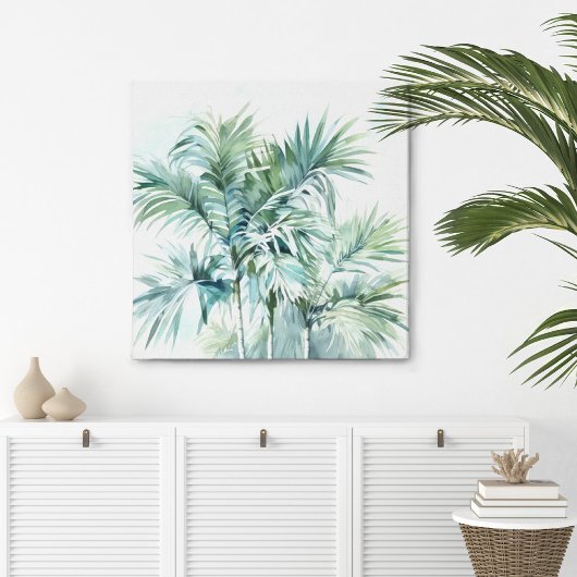 Tropische Palmenbäume in Aquarellfarben, Leinwand