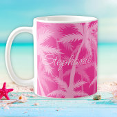 Tropische Palmenbäume, Mit Monogramm, heiß rosa Kaffeetasse