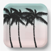 Tropische Palmenbäume Rosa Minze Pappteller (Vorderseite)